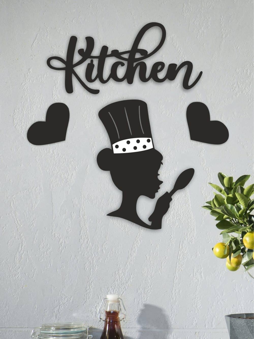 Mutfak ve Kitchen Yazılı Ahşap Mutfak Duvar Dekoru 2