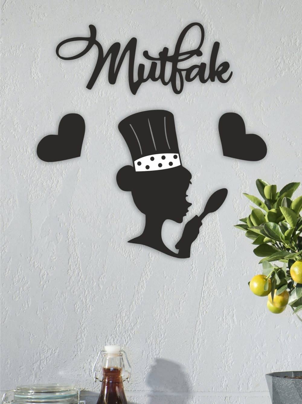 Mutfak ve Kitchen Yazılı Ahşap Mutfak Duvar Dekoru 1